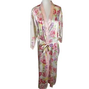Oscar de la Renta Full Length Floral Silky Robe - Size XL